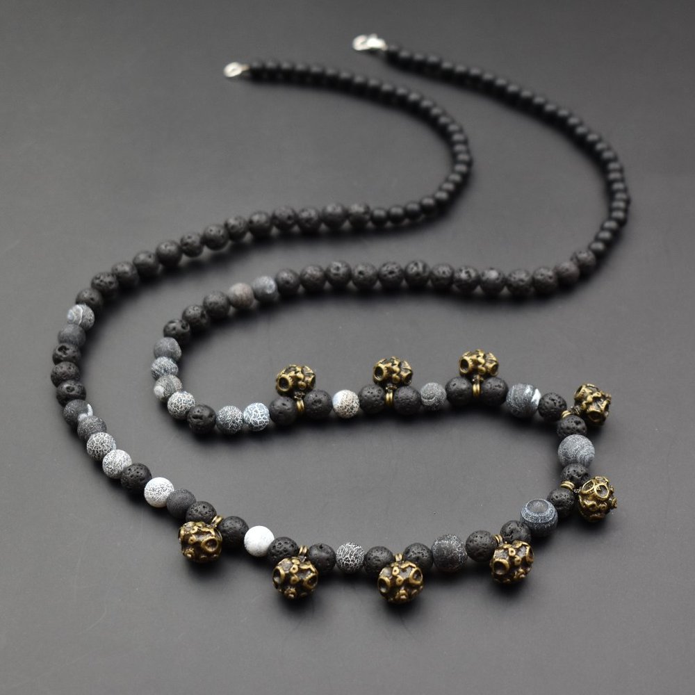 Long boho necklace handmade, ooak statement stone bead bohemian aroma jewelry